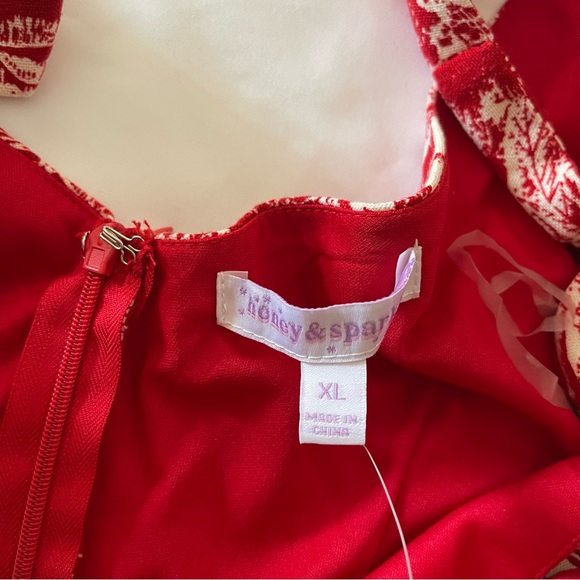 Honey & Sparkle Printed Tie Strap Ruffle Hem Red Romper - Picture 2 of 4